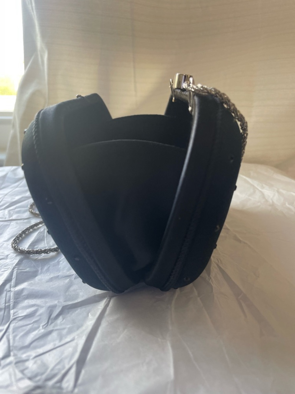 Bally Clutch Bag Made in Italy Silver Chain Strap Crystal Rhinestones - Picture 10 of 11